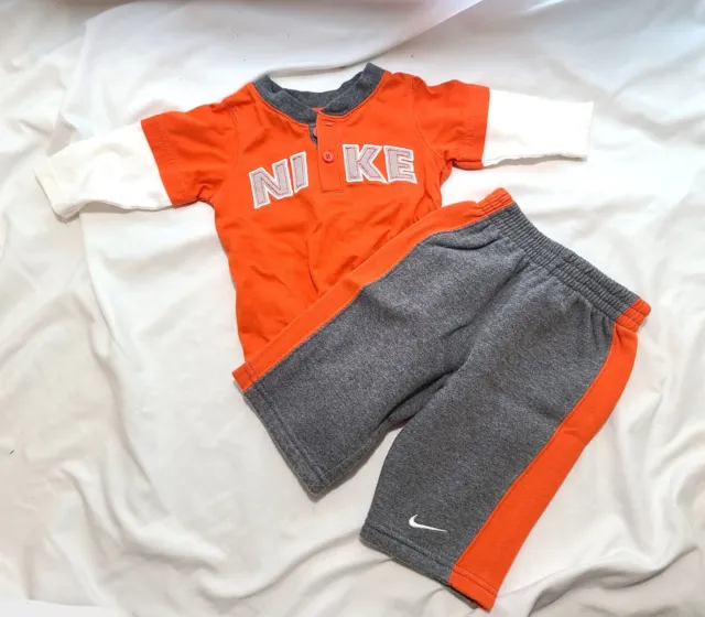 NIKE BABY 3-6 Months LS Swoosh Jogger Suit Set Boy Infant Orange Gray ...
