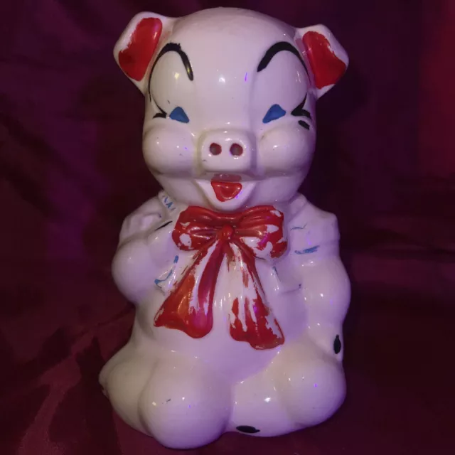 VTG Shawnee Pottery Pig Piggy Bank Red Bow Sailor Suit Ceramic Collectible