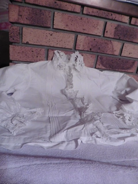 Chemisier Blanc Vintage Années 1900 - Coton Fin Avec Dentelle - Taille M - Occasion Très Bon état