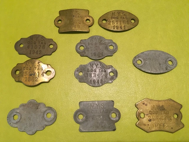 Vintage lot of 10 1940’s Dog Tag License Registration New York State NYS Lot 2/5