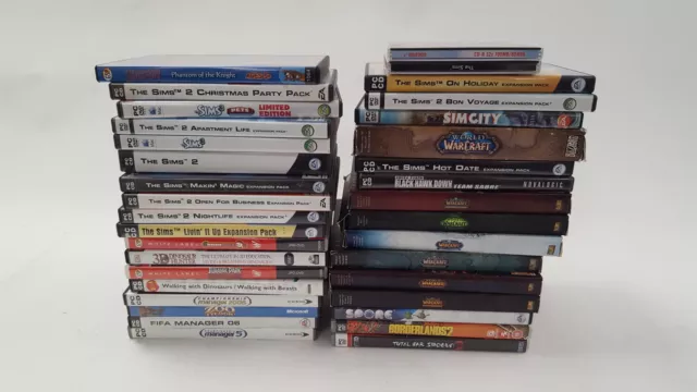 Large Mixed Media PC/CD DVD Rom Games Bundle - Sims Borderlands Warcraft Zoo etc