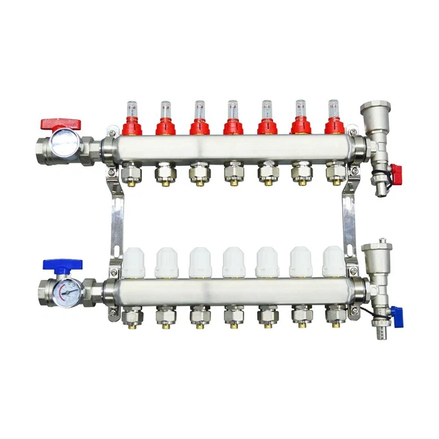7 Branch PEX Radiant Floor Heating Manifold Set Flow Water Separator NPT Thread