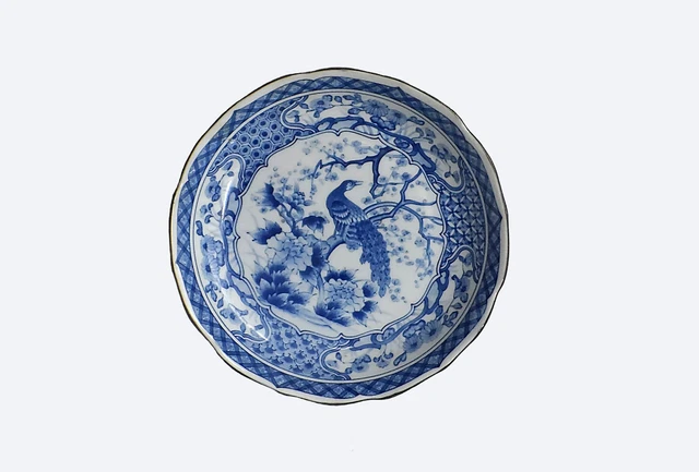 Plato de cena de porcelana de 10" ANDREA SADEK azul blanco pavo real Japón