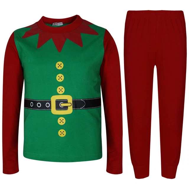 Bambine Ragazzi Elfo di Natale Pigiama Festive Set Costume Età 2-13 Anno
