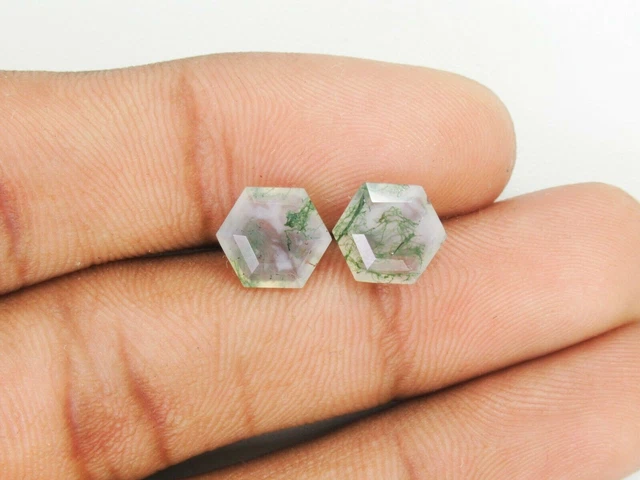 Forme d'hexagone de pierres précieuses d'agate de mousse naturelle coupe à...
