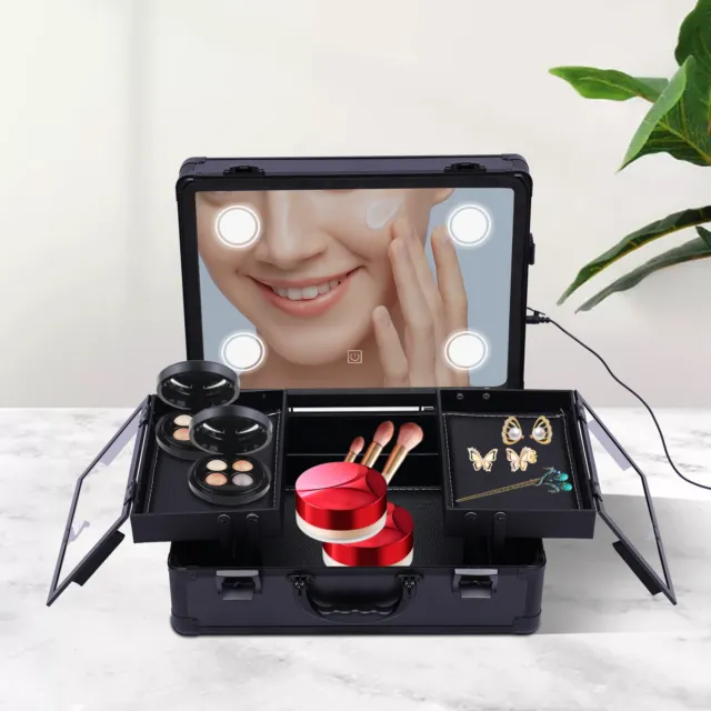 Cosmetic Box Train Makeup Case Organizer mit LED Lichtern Aufbewahrungsbox Neu