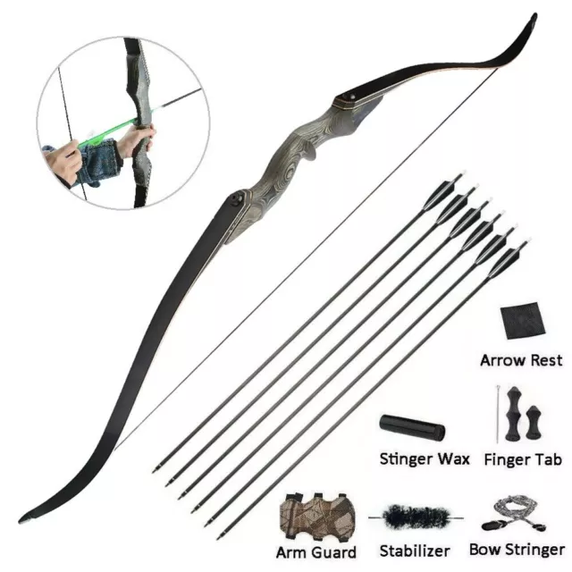 60'' Takedown Recurve Bow Kit Arrow 25-60lbs Archery Wooden Riser Hunting Target