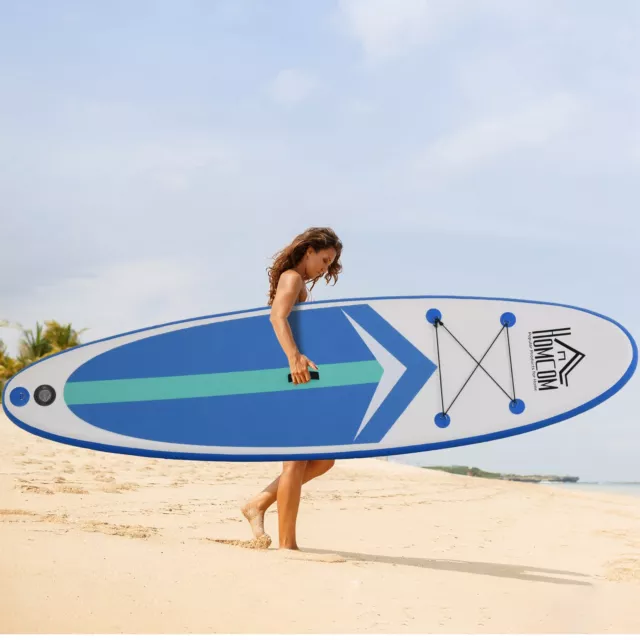 HOMCOM Aufblasbares Surfbrett Surfboard mit Paddel Rutschfest PVC EVA Blau+Weiß