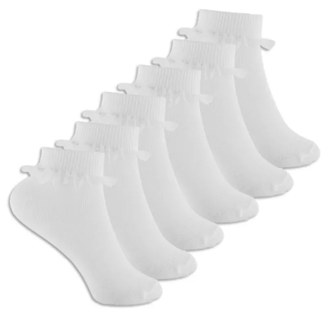Girls Kids 78% Cotton Frilly Frill Ruffle Lace White School Uniform Ankle Socks