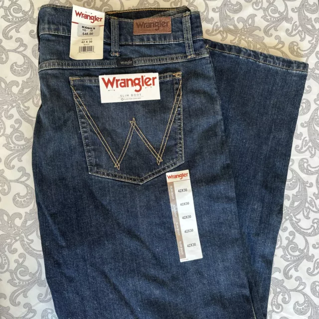 Wrangler Slim ‘77 Boot Retro Style Men’s Dark Wash Blue Jeans 42 x 30 Cowboy NWT