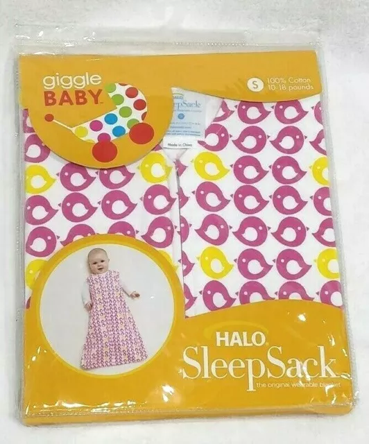 SACO DE DORMIR HALO Pájaro Rosa 100 % Algodón con Cremallera Talla Pequeña 10-18 LBS 0-6 Mes.