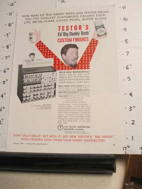 MAGAZINE AD 1960S TESTOR'S Ed Roth hot rod Rat Fink store display hobby ...