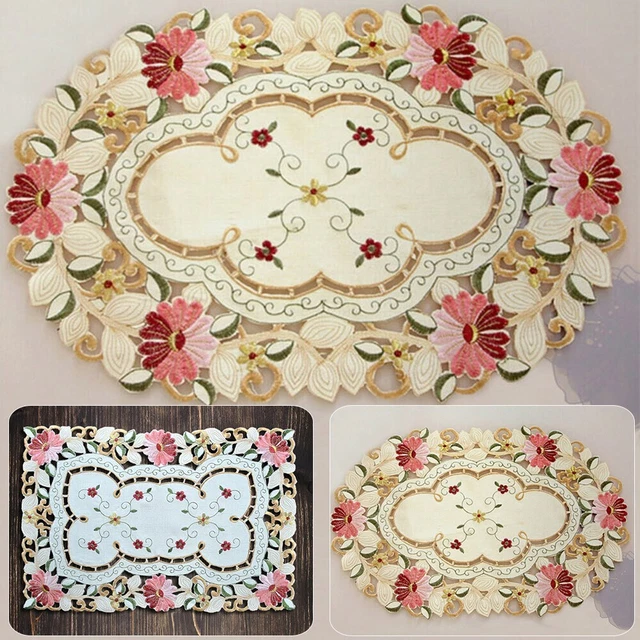 Blanc Floral Set de Table Isolation Thermique Teinture Résistant Lavable Tapis