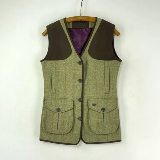 Sherwood Windsor Tweed Shooting Vest Womens 10 Green Check Sporting Waistcoat