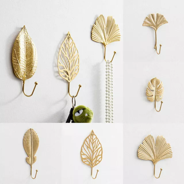 Gold Leaf Shape Wrought Iron Hook Wall Hanger Hanging Storage Rack For Clothes a