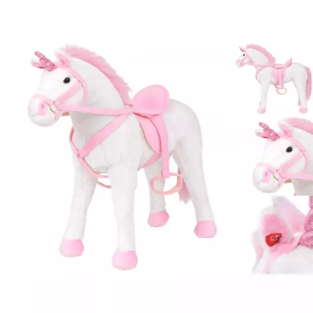 Plüschpferd Standpferd Reitpferd Spielpferd Plüschtier Stehend Einhorn Weiß Rosa