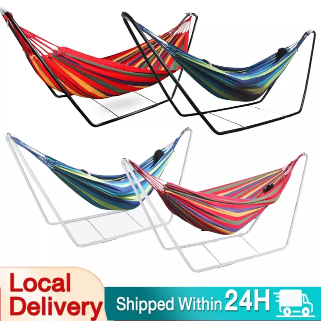 Double Cotton Hammock Optional Steel Frame Stand Combo Swing Chair Home Outdoor