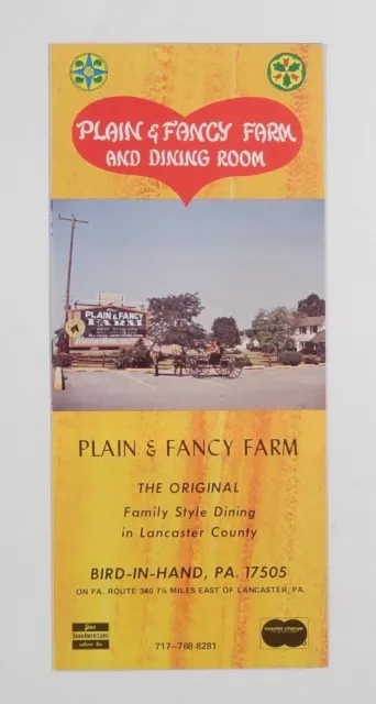 1970s Bird-In-Hand Pennsylvania PLAIN & FANCY FARM & DINING ROOM brochure