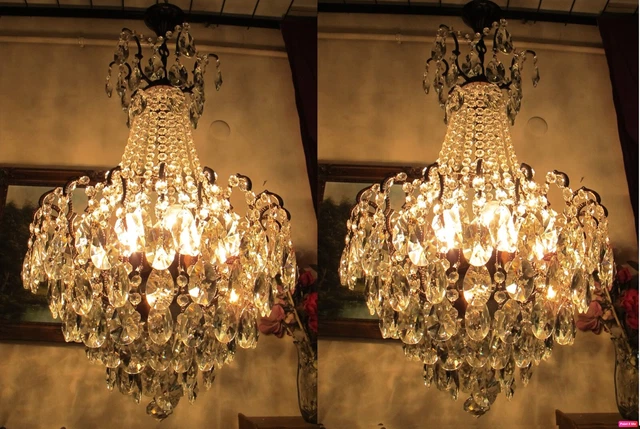 PAIR OF Antique Vintage French Spider style  Crystal Chandelier Lamp  1940s 19in