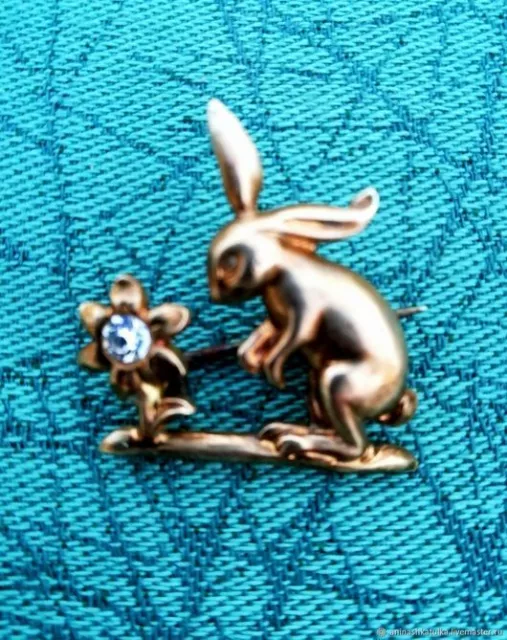 Broche antique Lapin laiton strass Art Nouveau   Antique brooch Rabbit brass rhi