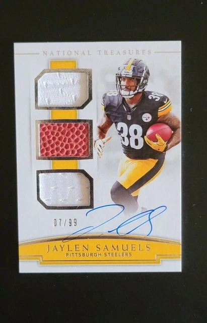 2018 National Treasures Jaylen Samuels RC Rookie /99 Auto Triple Patch Steelers