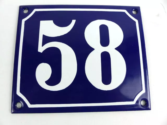 altes Email Hausnummer Schild Nr. 58 Emailschild gewölbt 12 x 10 cm in blau