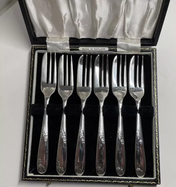 Angora Silver Plated Pastry Forks x6 in Presentation Case