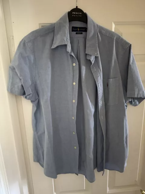 Ralph Lauren Shirt Mens Blue Classic Fit Short Sleeve Size Large
