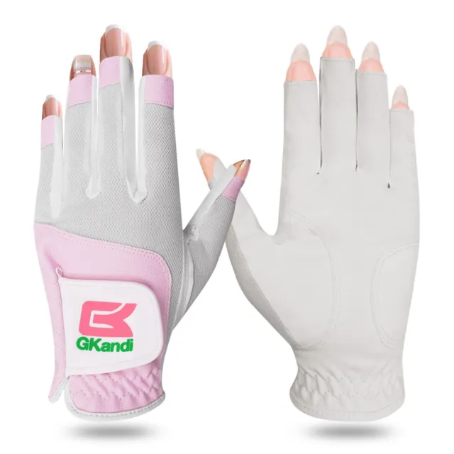 Golf Gloves Women Pair Both Hand Half Finger All Weather Grip Non Slip Mesh Cool