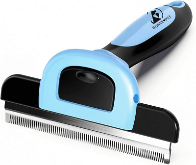 Bonve Pet Deshedding Brush, Grooming Tool for Dogs & Cats Blue