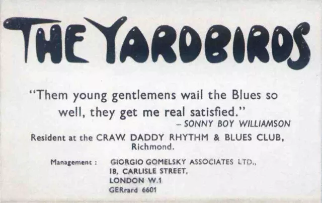 Eric Clapton Yardbirds Repro 1963 Business Card