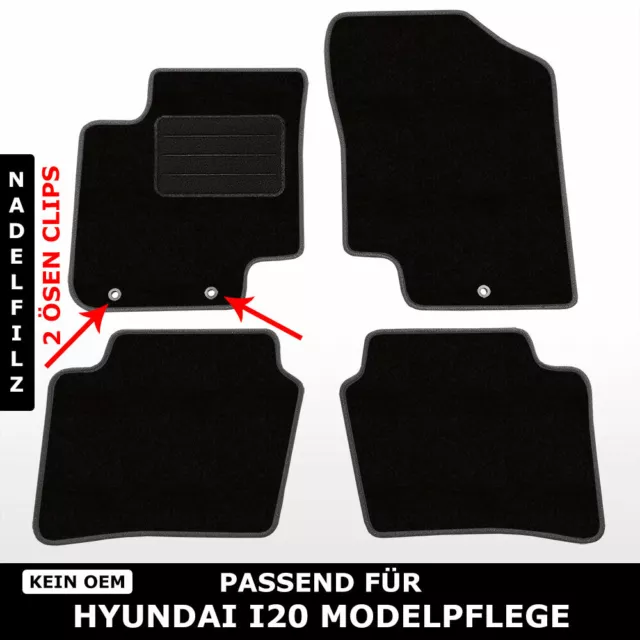 Für Hyundai i20 PB Modelpflege 2012-2014 - Fußmatten Nadelfilz 4tlg Schwarz