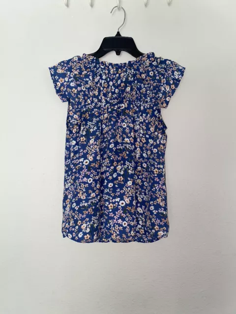 Monteau Womens Blue Floral Top Blouse Flutter Sleeves Size M