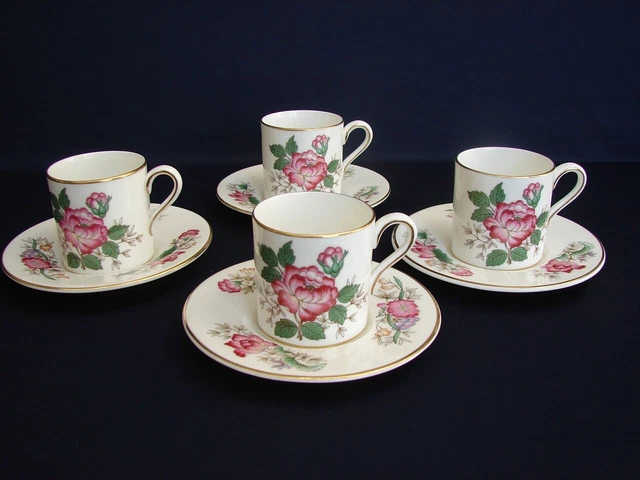 Set of 4 Wedgwood CHARNWOOD Demitasse Cups & Saucers Gold Trim