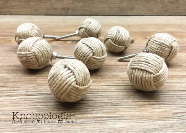 1.25 " Jute Corde Emballé Boutons - Singe Poing Nautique Décor - Fauve Jute