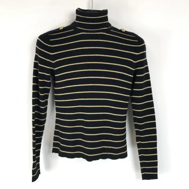 Lauren Ralph Lauren Striped Turtleneck Sweater Women’s Petite Small Metallic