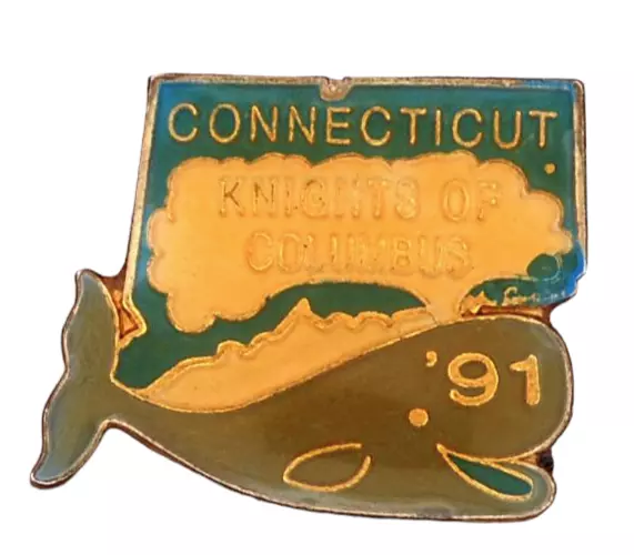 1991 CONNECTICUT Knights Of Columbus Lapel Hat Jacket Pin K of C Whale