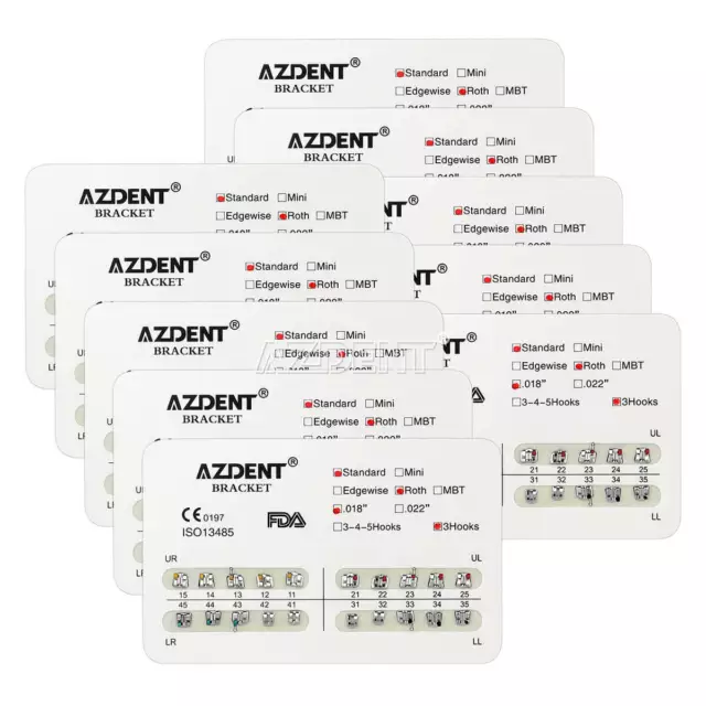 AZDENT Dental Orthodontic Brackets Braces Metal Standard Roth Slot.018 Hooks 3