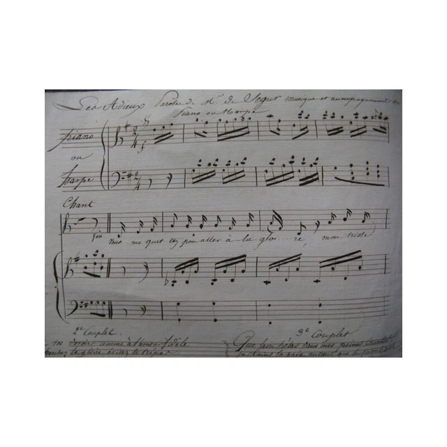 DE SÉGUR Les Adieux Chant Piano Harpe XIXe