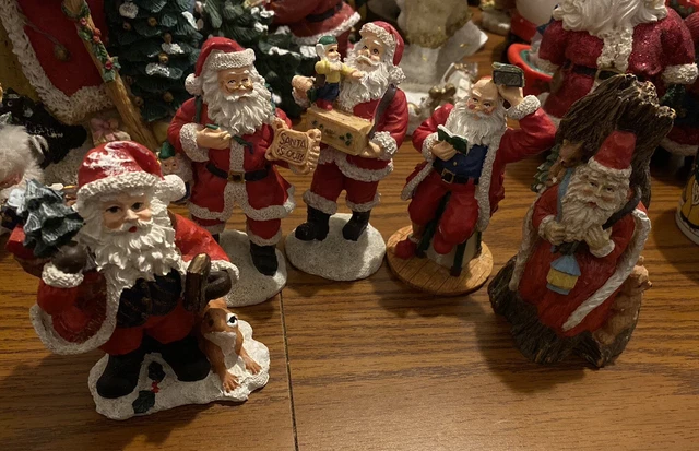 Lot of 5 Vintage Folk Art Santa Sculpted Figurines Ea. Approx. 4”x3” Fast Ship