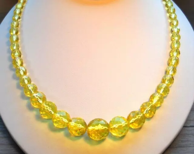 Art Deco Era Lemon Yellow Hand Cut Glass Crystal Choker Necklace