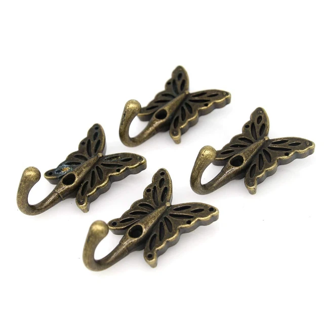 4 PCS Vintage Antique Brass Butterfly Shaped Wall Hooks Wall Mounted Hanger