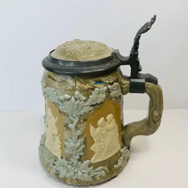 Vintage Villeroy & Boch Metlach Pottery Beer Stein Cameo Lid 1467