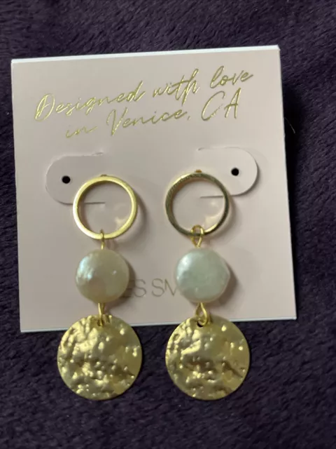 Jules Smith Gold Pearl Disc Drop Earrings