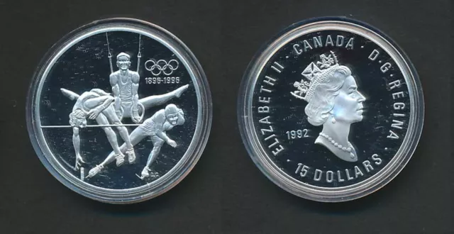 Canada: 1992 $15 1oz Silver 100 Yrs of Olympic Games- High Jump, Rings, Skating