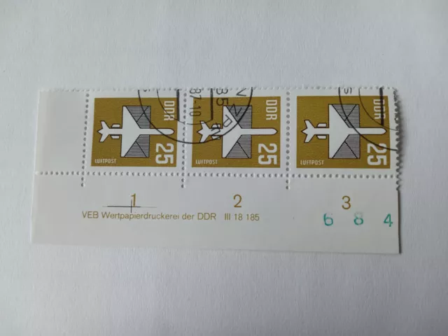 DDR Jahrgang 1987 Flugpostmarke V -Mi.-Nr. 3129 DV gestempelt 3er Streifen