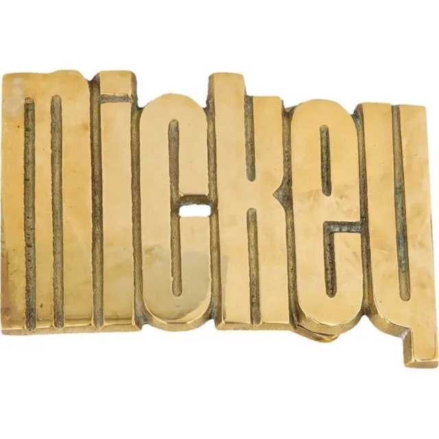 New Brass Mickey Mick Mickie Name Tag Hippie Hippy 1970s NOS Vintage Belt Buckle