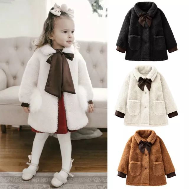 Girls Kids Faux Fur Winter Warm Coat Puffer Fur Hooded Parka Jacket Soft Outwear