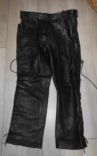 Gefomuofe PU Lederhose - Bikerjeans Mit Seitlicher Schnürung Schwarz