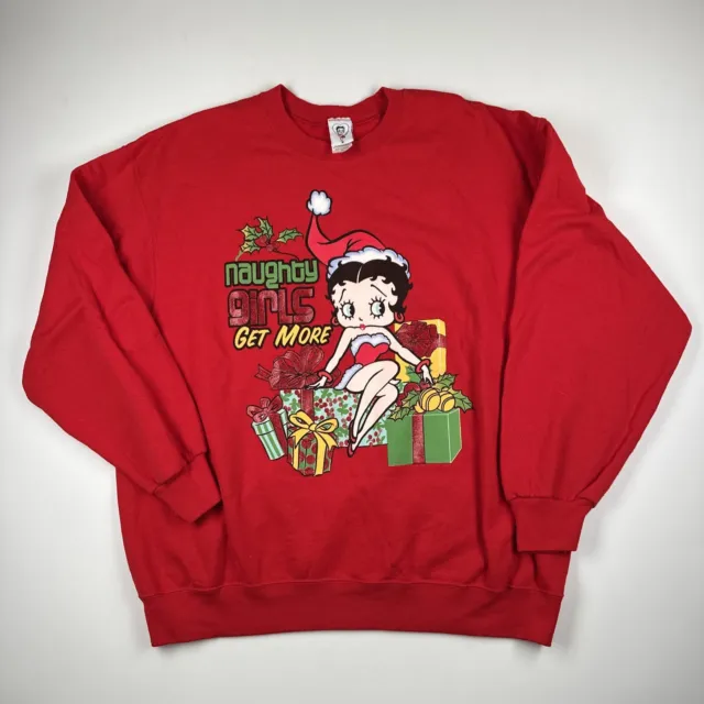 Y2K Betty Boop Naughty Girls Get More Christmas Red Crewneck Sweatshirt XL